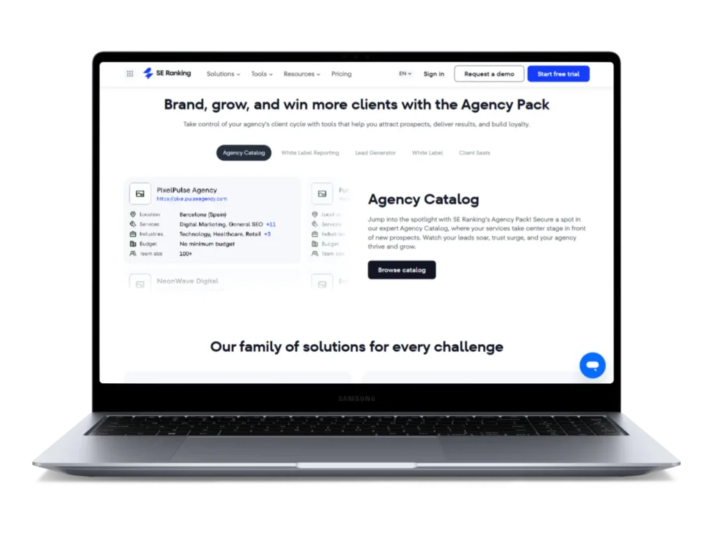 agency catalog dashboard inside se ranking
